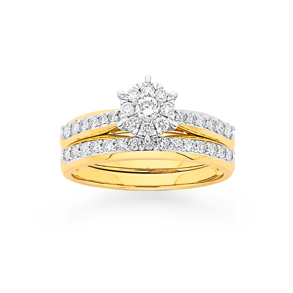 9ct Gold Diamond Cluster Bridal Set  Rings  Prouds The Jewellers