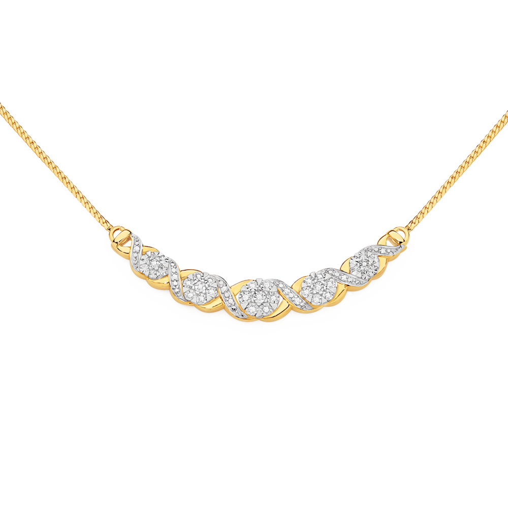 9ct Gold Diamond Cluster Hugs & Kisses Necklet