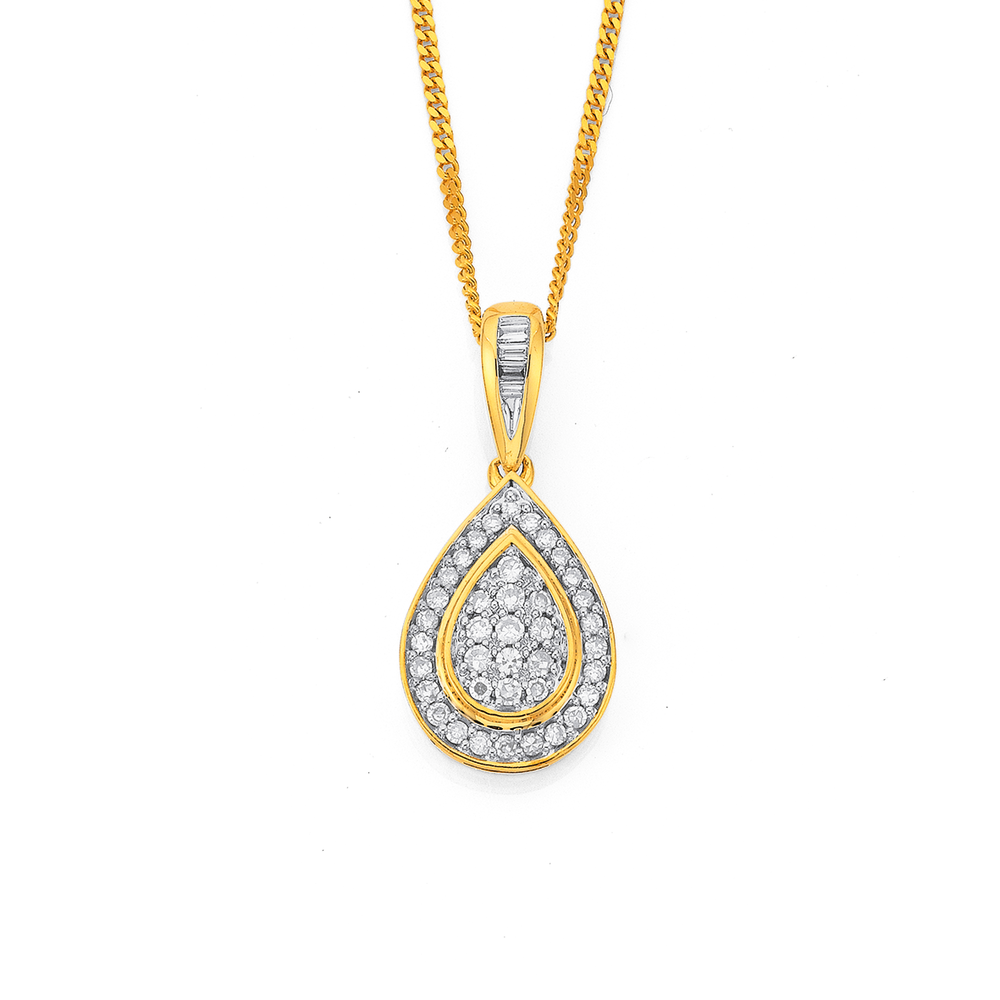 9ct Gold Diamond Cluster Pear Shape Pendant