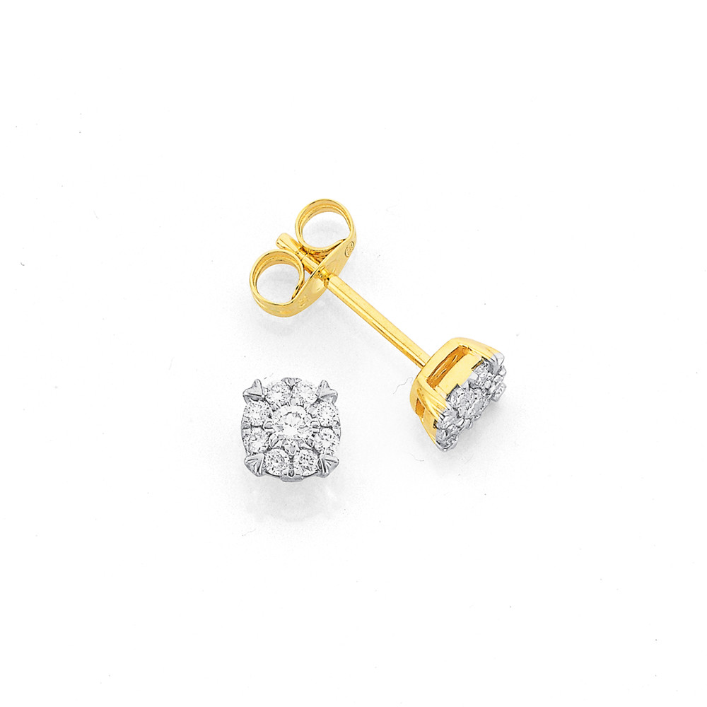 9ct Gold Diamond Cluster Stud Earrings Prouds
