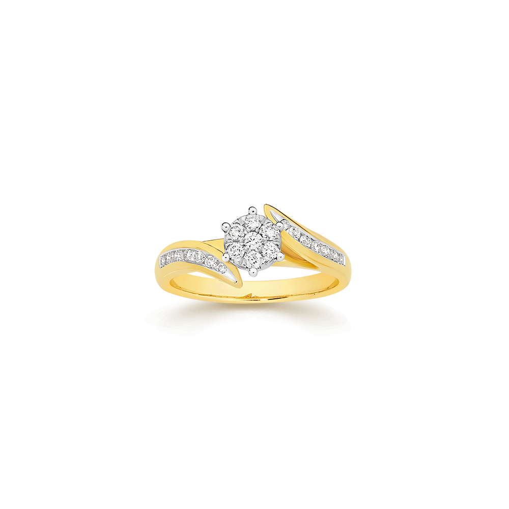 9ct Gold Diamond Cluster Swirl Ring