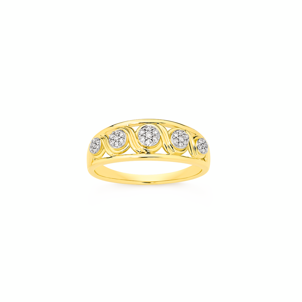 9ct Gold Diamond Cluster Swirl Ring