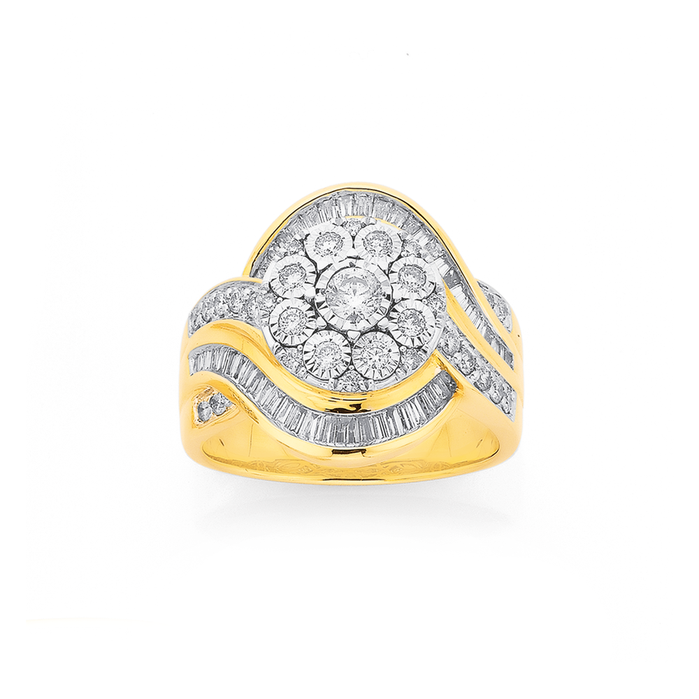 9ct Gold Diamond Cluster Wrap Dress Ring Prouds