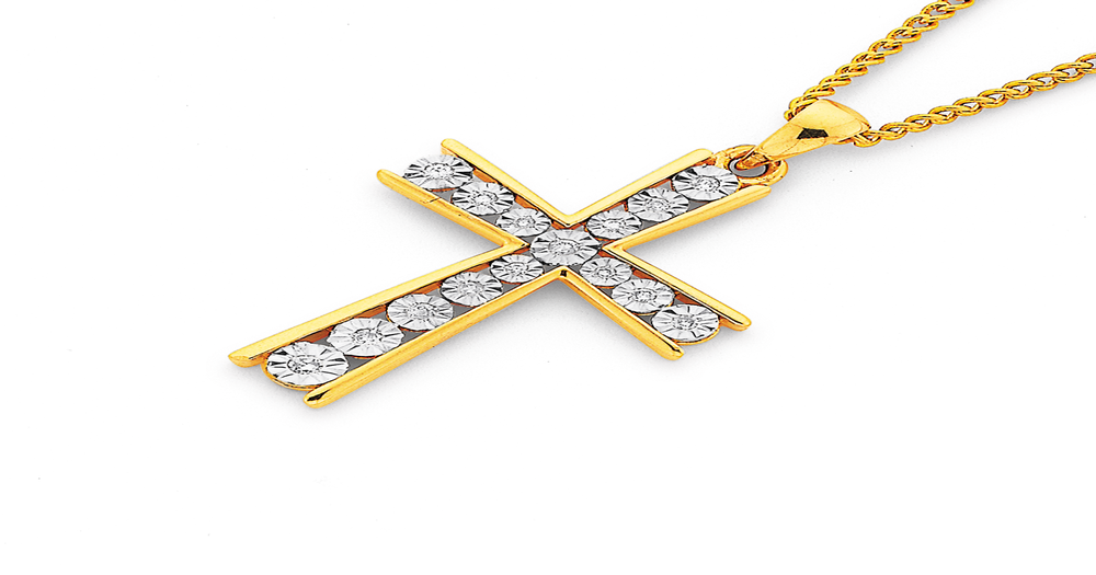 9ct Gold, Diamond Cross Pendant Prouds