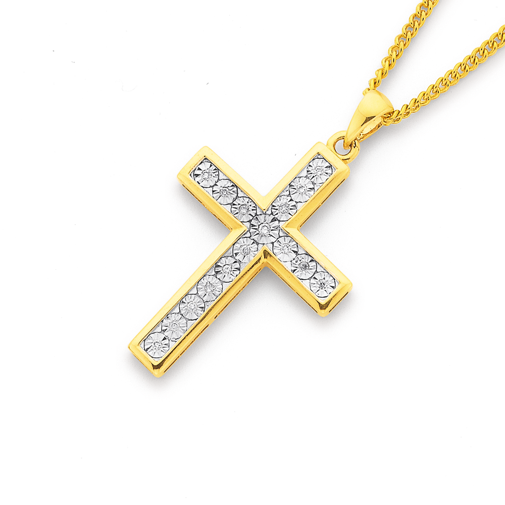 Deco Cross Pendant in 18K Yellow Gold with Diamonds, 34mm | David Yurman