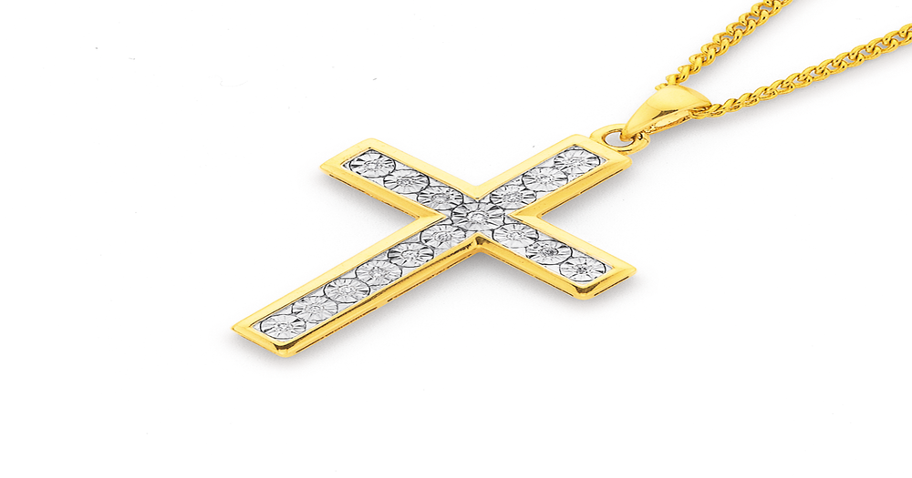 9ct Gold Diamond Cross Pendant Prouds