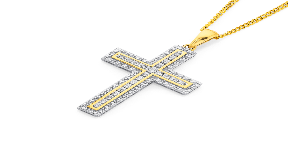 9ct Gold Diamond Cross Pendant Prouds