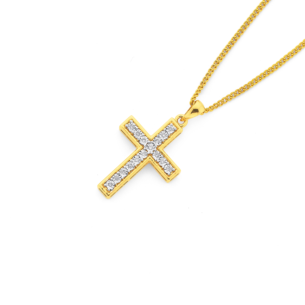9ct Gold Diamond Cross Pendant Prouds
