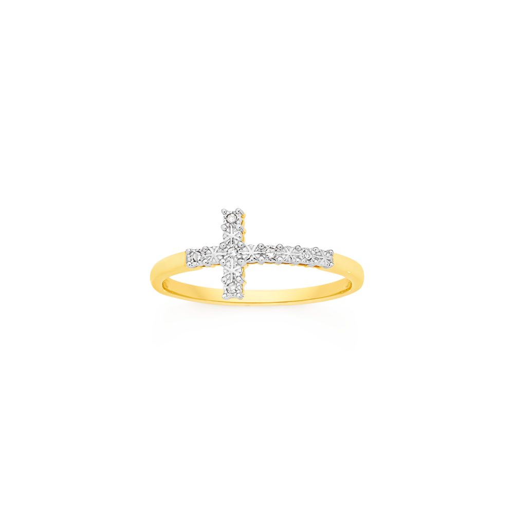 9ct Gold Diamond Cross Ring