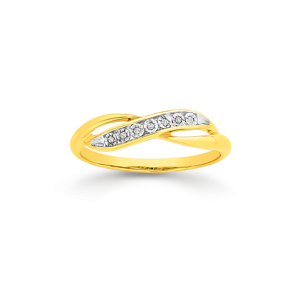 Diamond crossover sales ring yellow gold