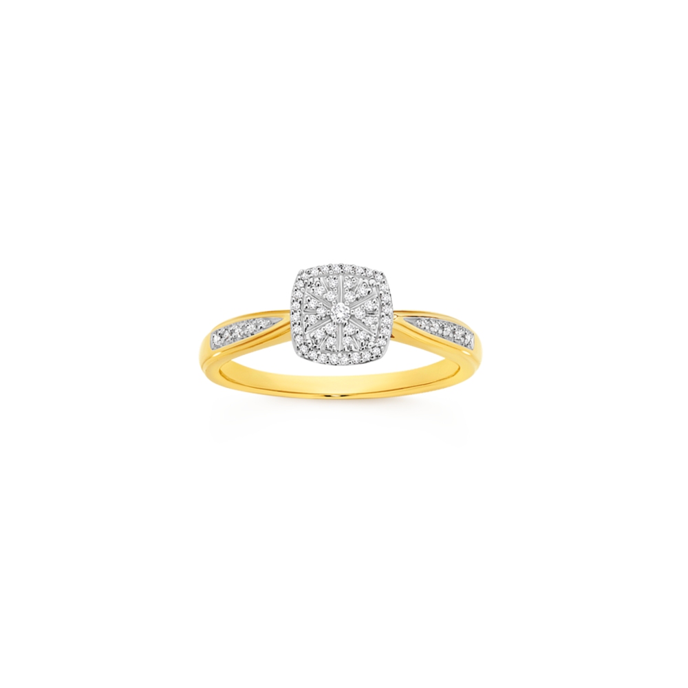 9ct Gold Diamond Cushion Cluster Ring