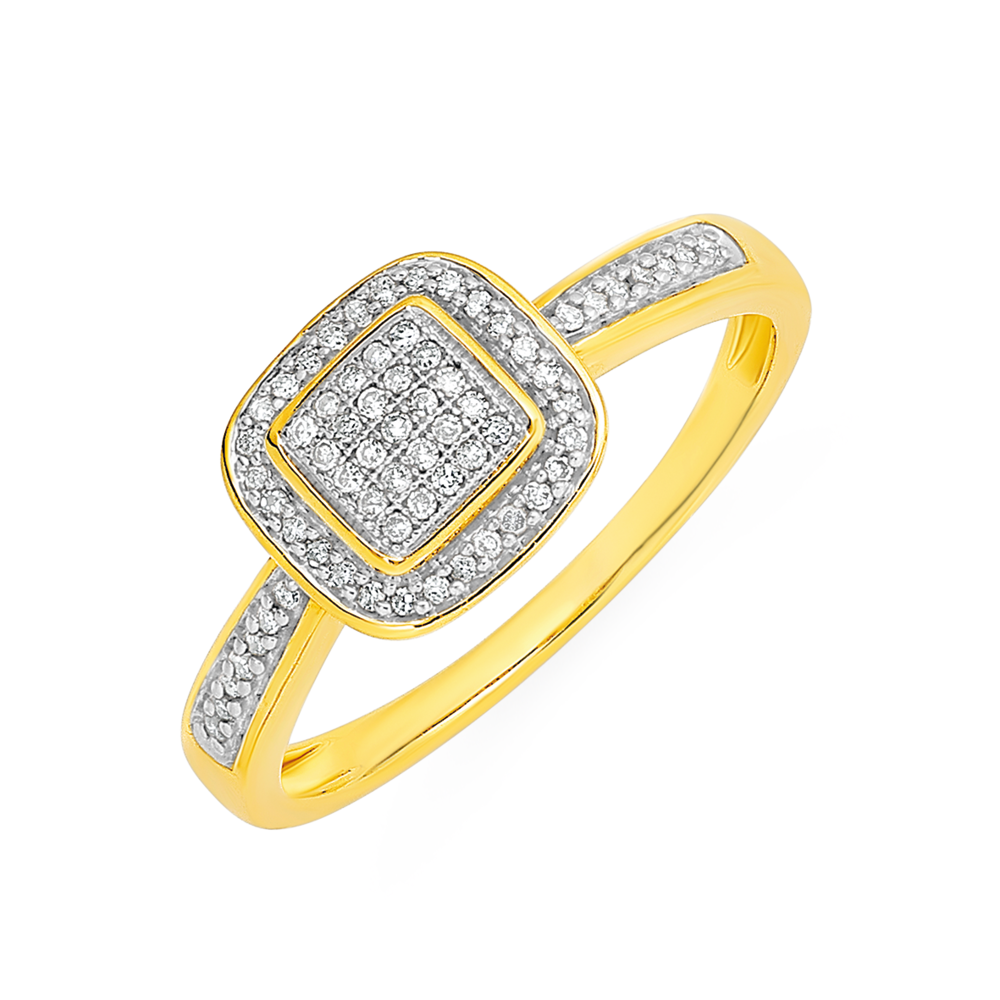 9ct Gold Diamond Cushion Framed Ring Prouds