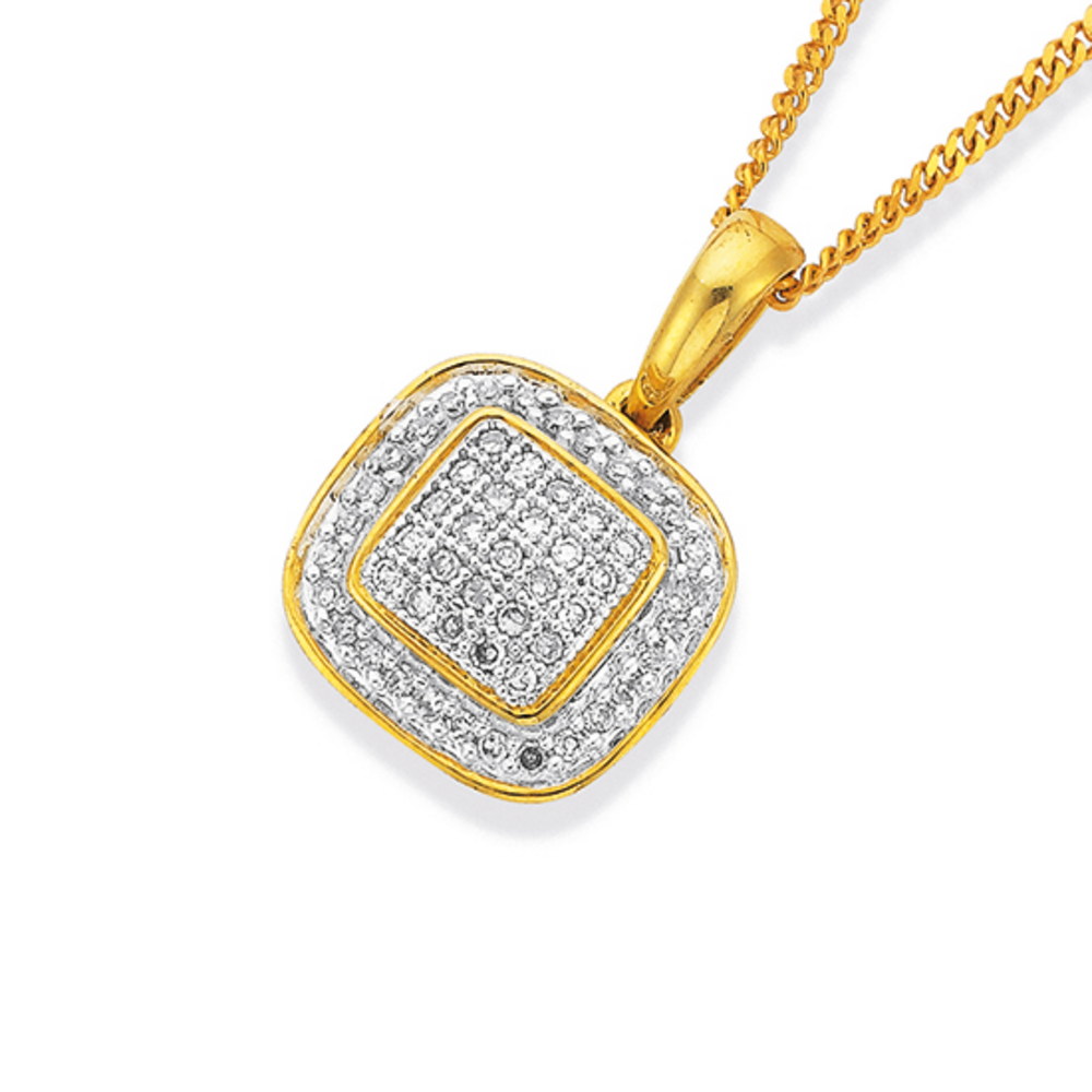 9ct Gold Diamond Cushion Pendant 