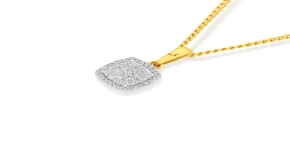 9ct Gold Diamond Cushion Pendant Prouds
