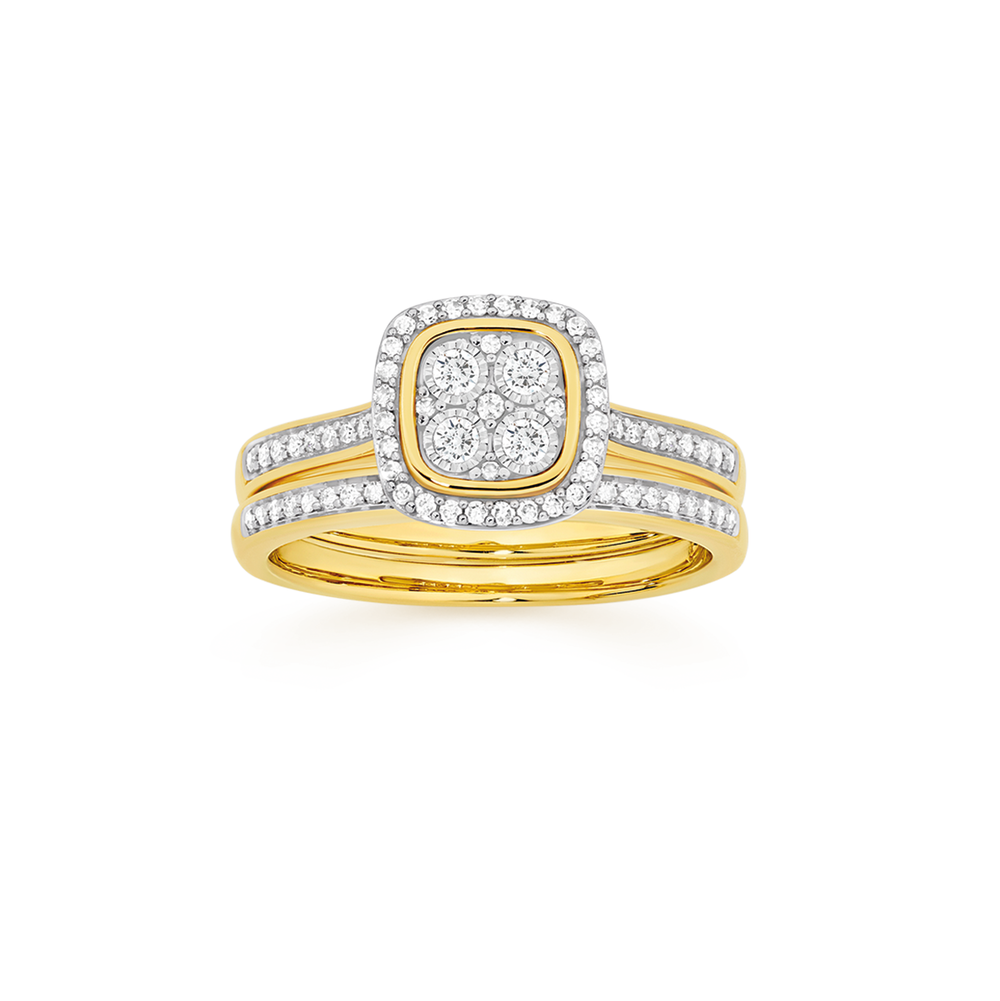 9ct Gold Diamond Cushion Shape Bridal Set Prouds