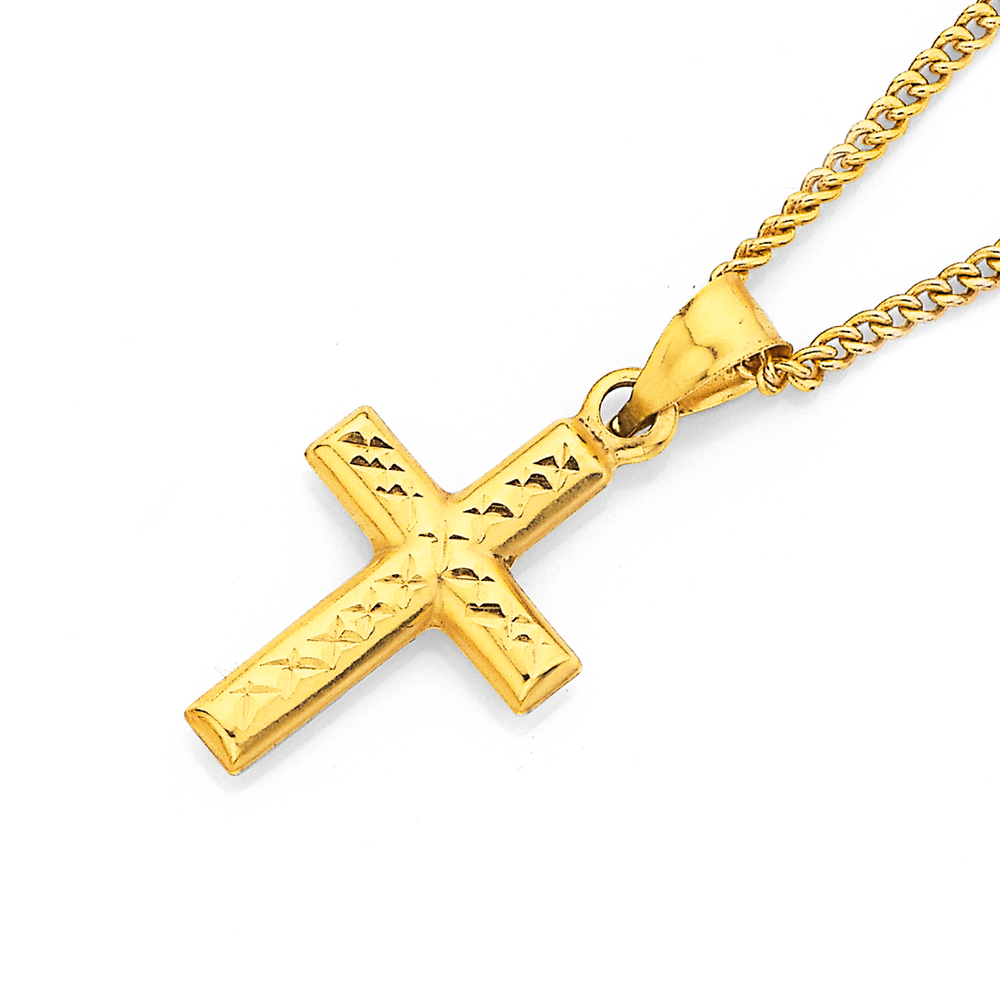 9ct Gold Diamond-Cut Centre Cross Pendant