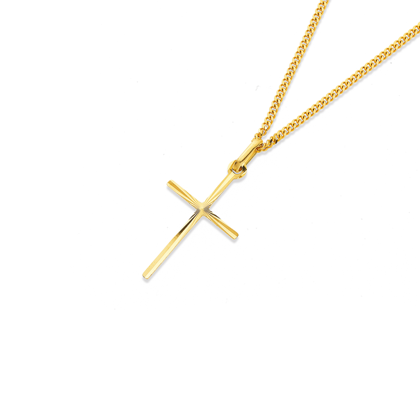 9ct Gold Diamond-Cut Cross Pendant