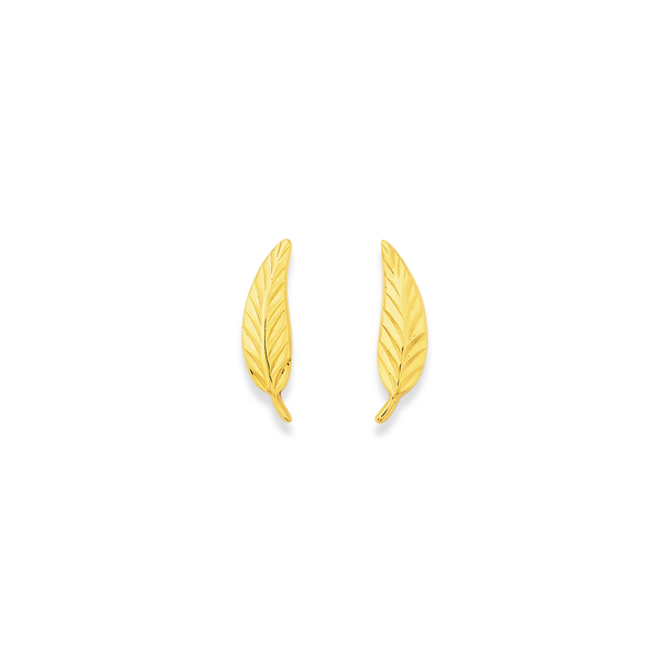 9ct Gold Diamond-cut Leaf Stud Earrings