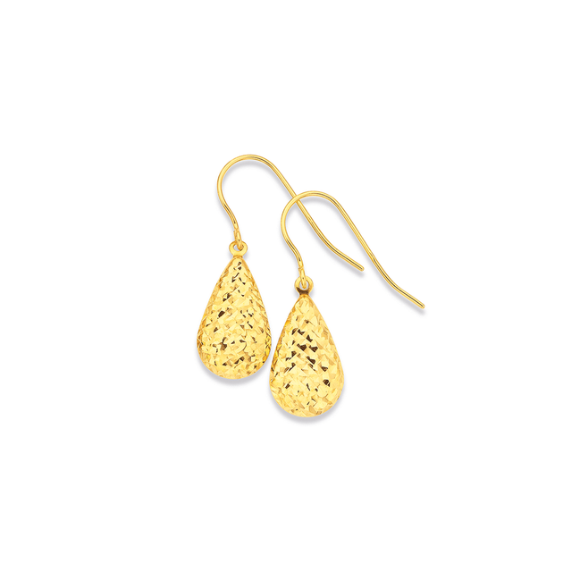 9ct Gold Diamond-cut Pear Drop Earrings | Prouds