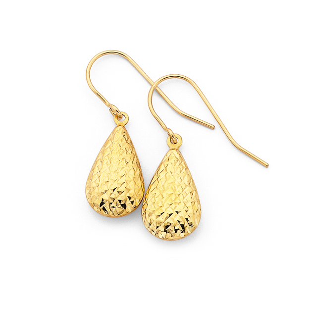 9ct Gold Diamond-cut Pear Drop Earrings | Prouds