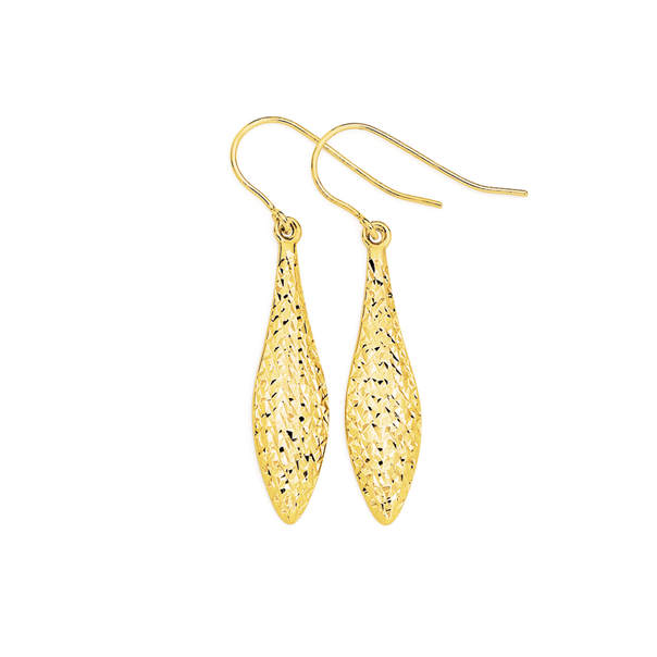 9ct Gold Diamond-cut Pointed Drop Earrings