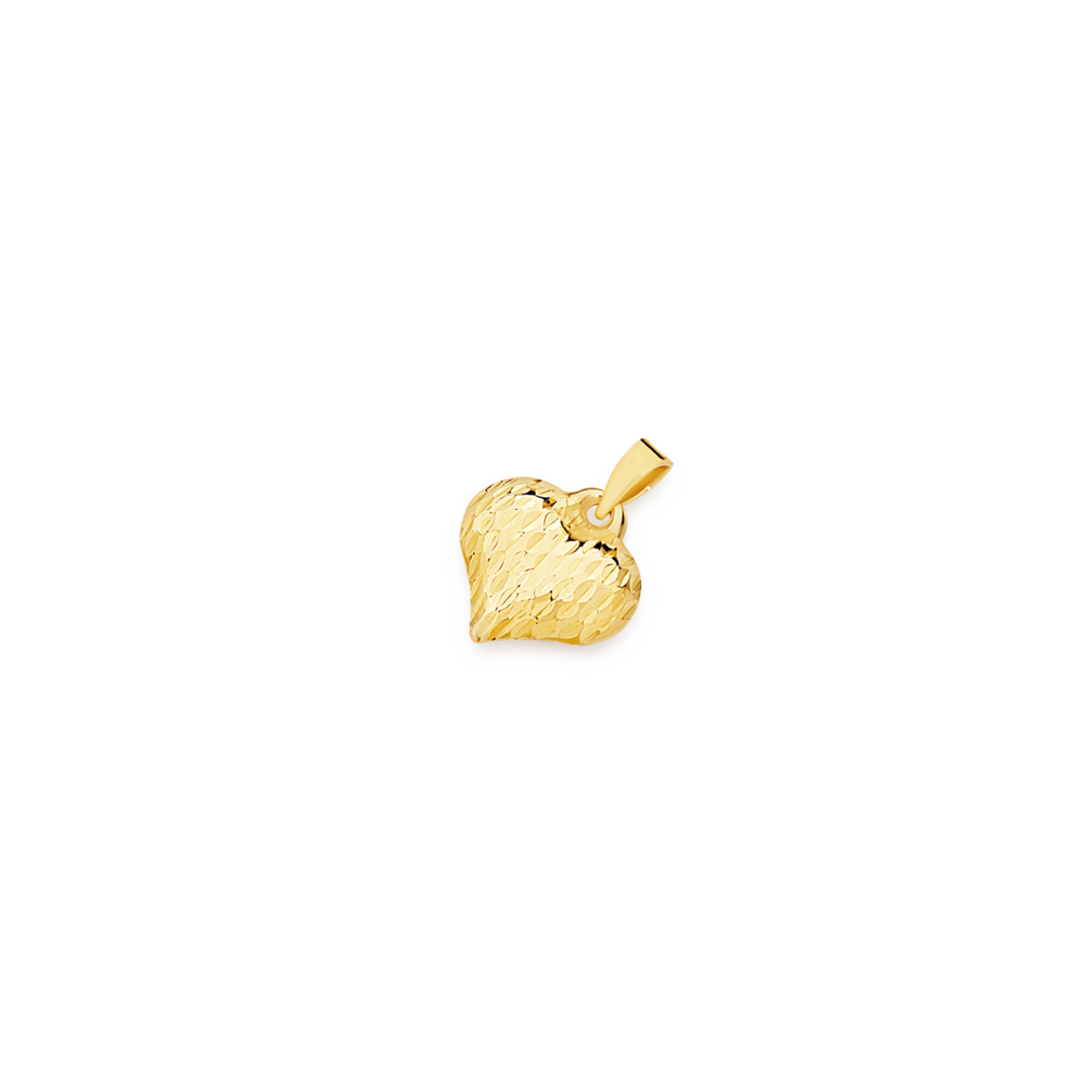 9ct Gold Diamond-cut Puff Heart Pendant 