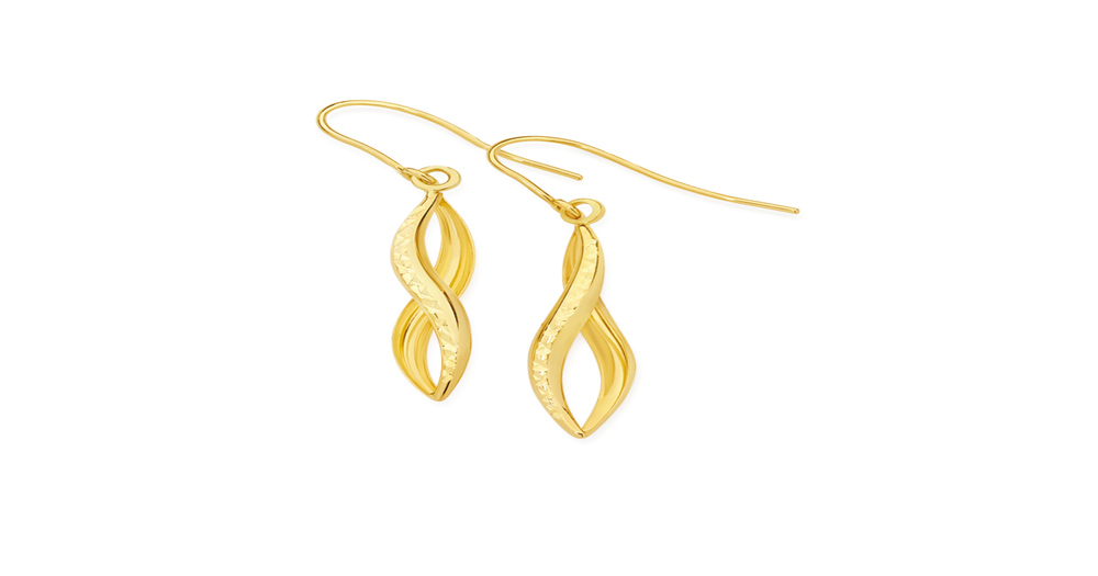 9ct Gold Diamond-cut Twist Pointed Hook Drop Earrings | Prouds