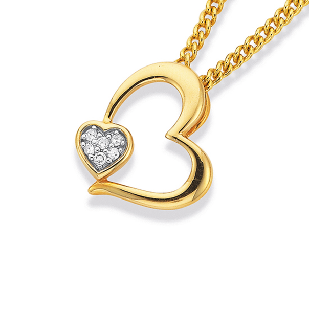 9ct Gold Diamond Double Heart Pendant