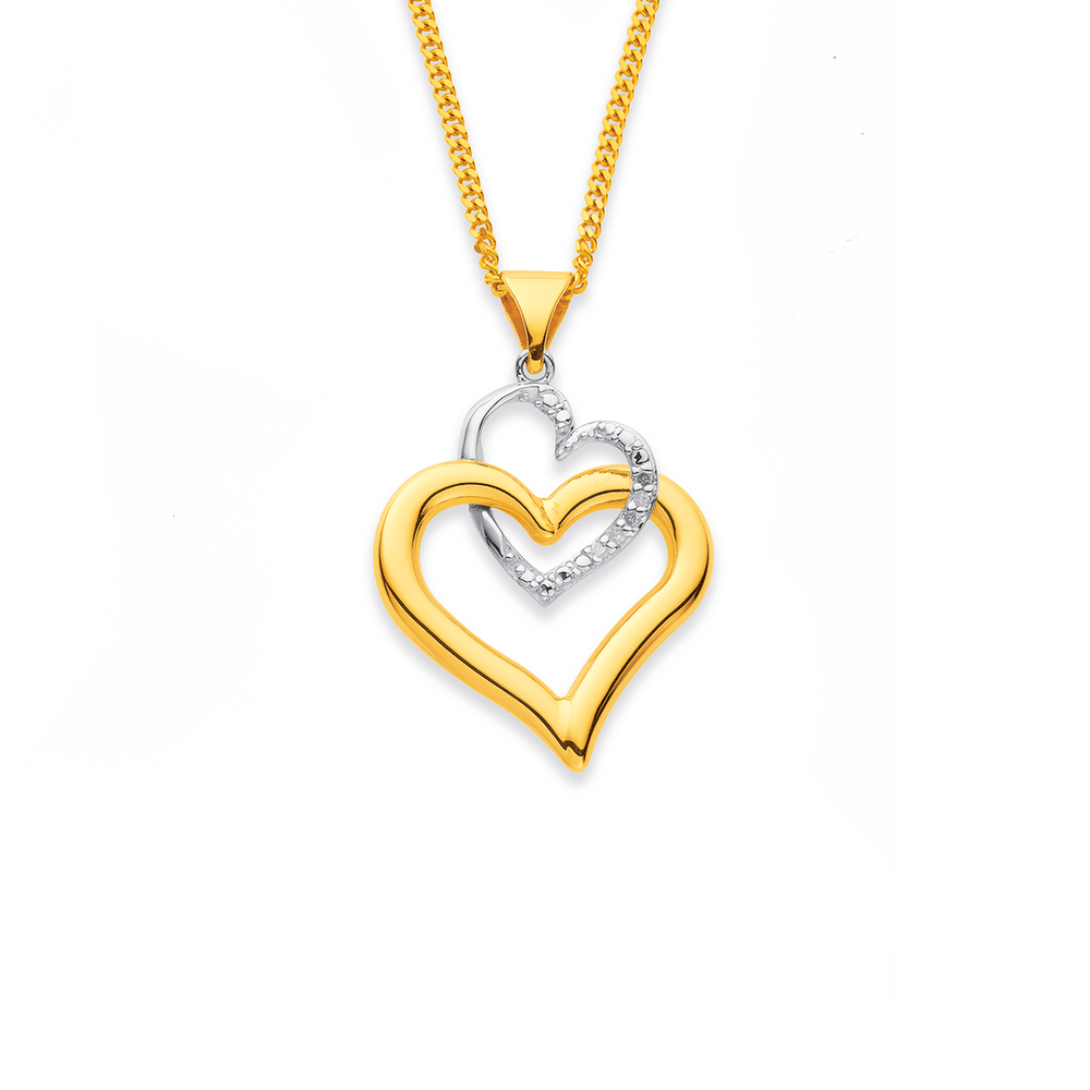 9ct Gold Diamond Double Heart Pendant
