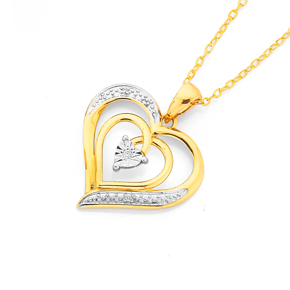 9ct Gold Diamond Double Heart Pendant