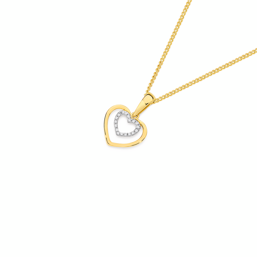 9ct Gold Diamond Double Heart Pendant