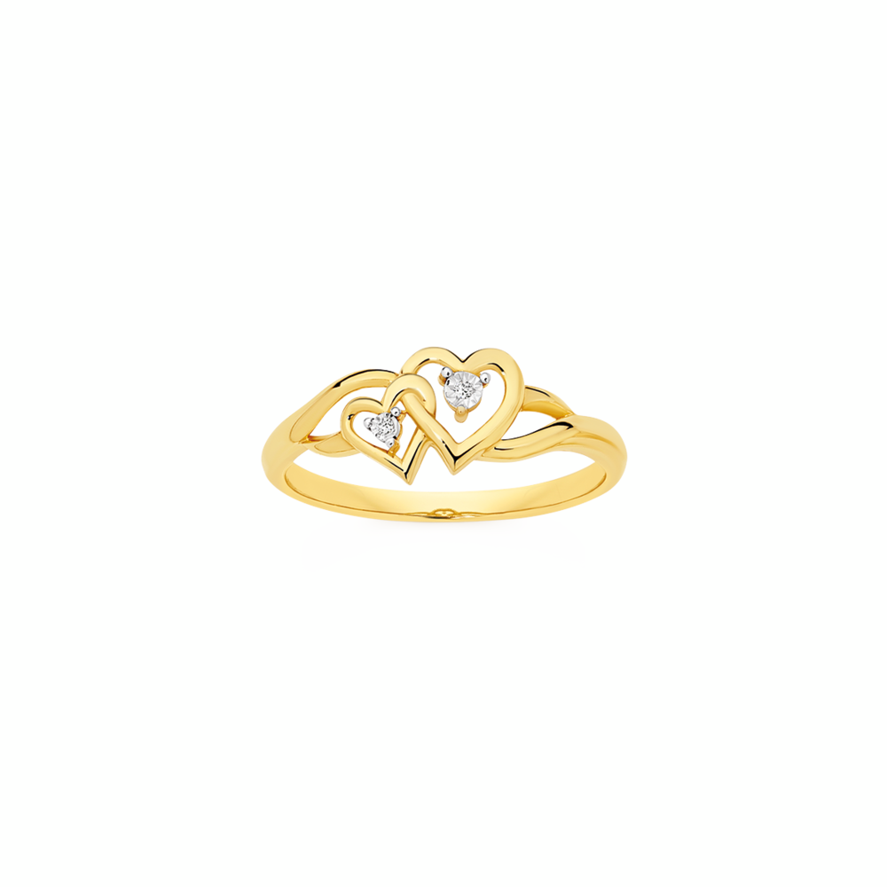 9ct Gold Diamond Double Heart Ring