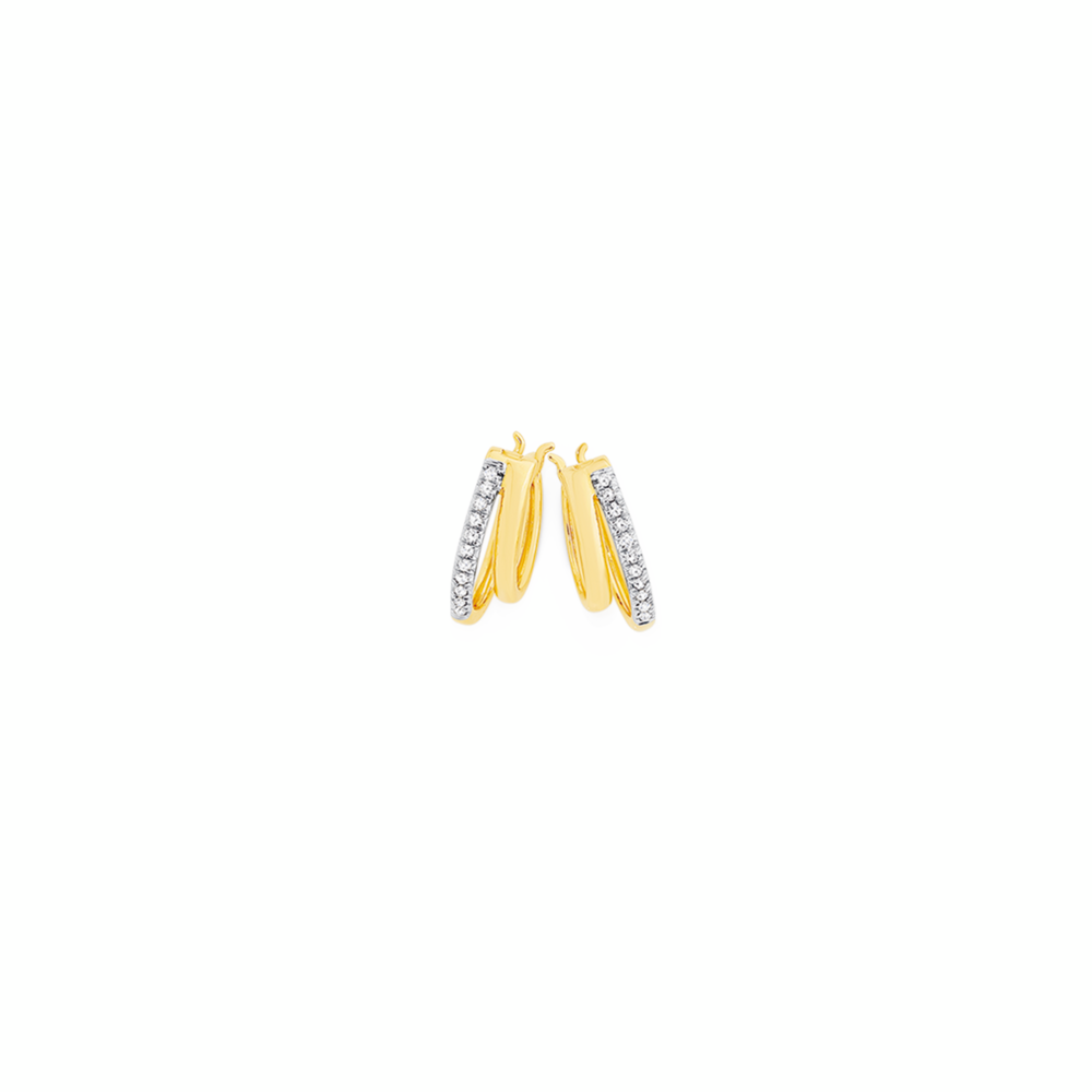 9ct Gold Diamond Double Hoop Earrings