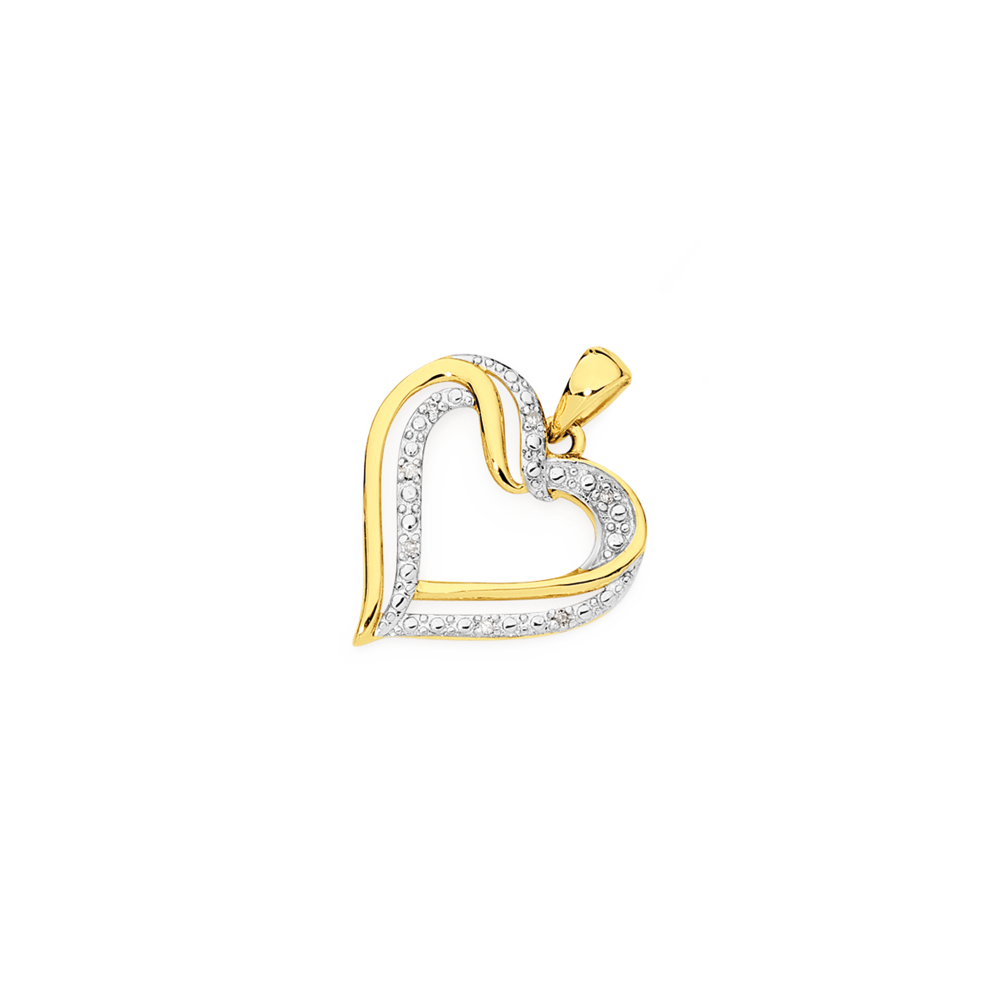 9ct Gold Diamond Double Open Heart Pendant