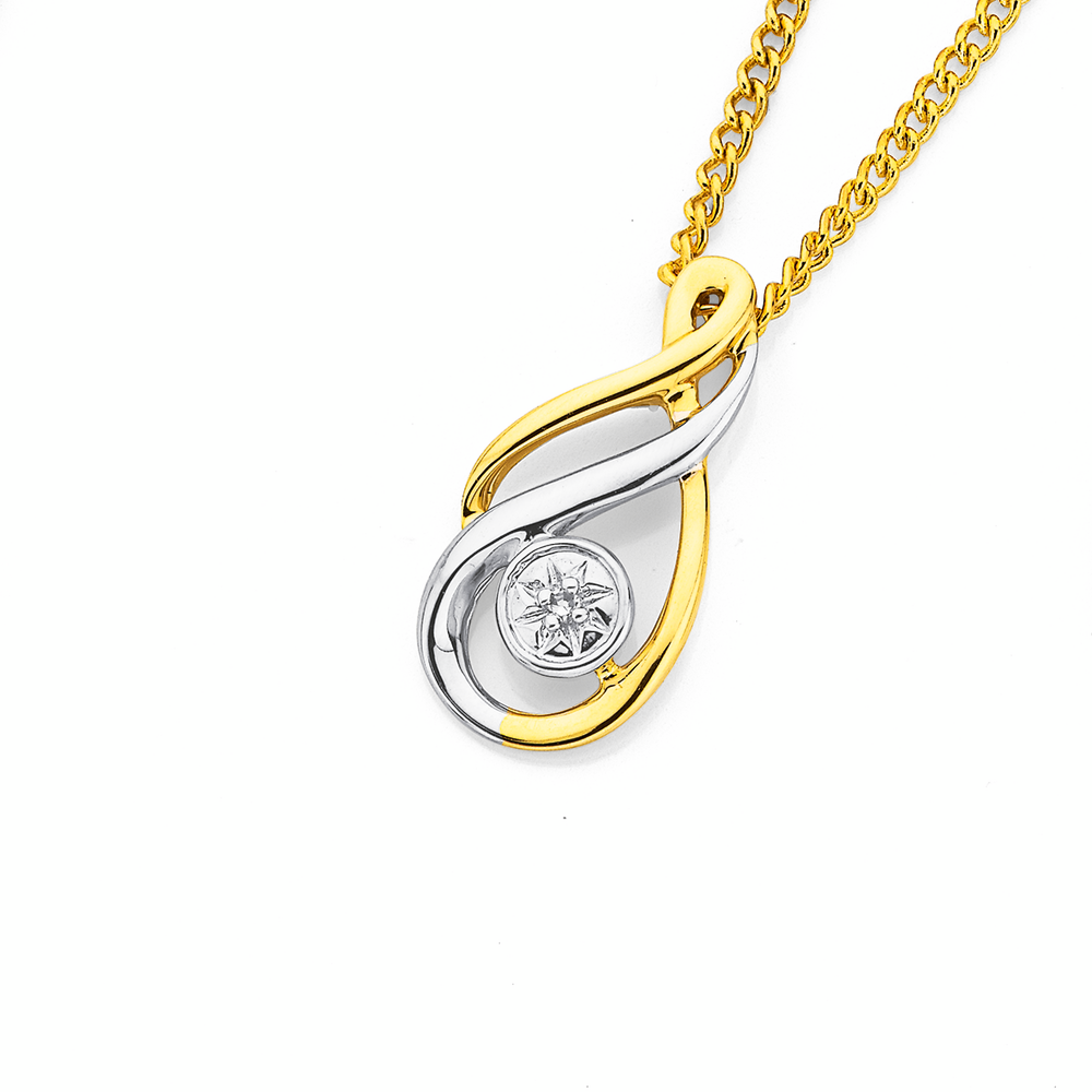 9ct Gold Diamond Double Swirl Pear Shape Pendant