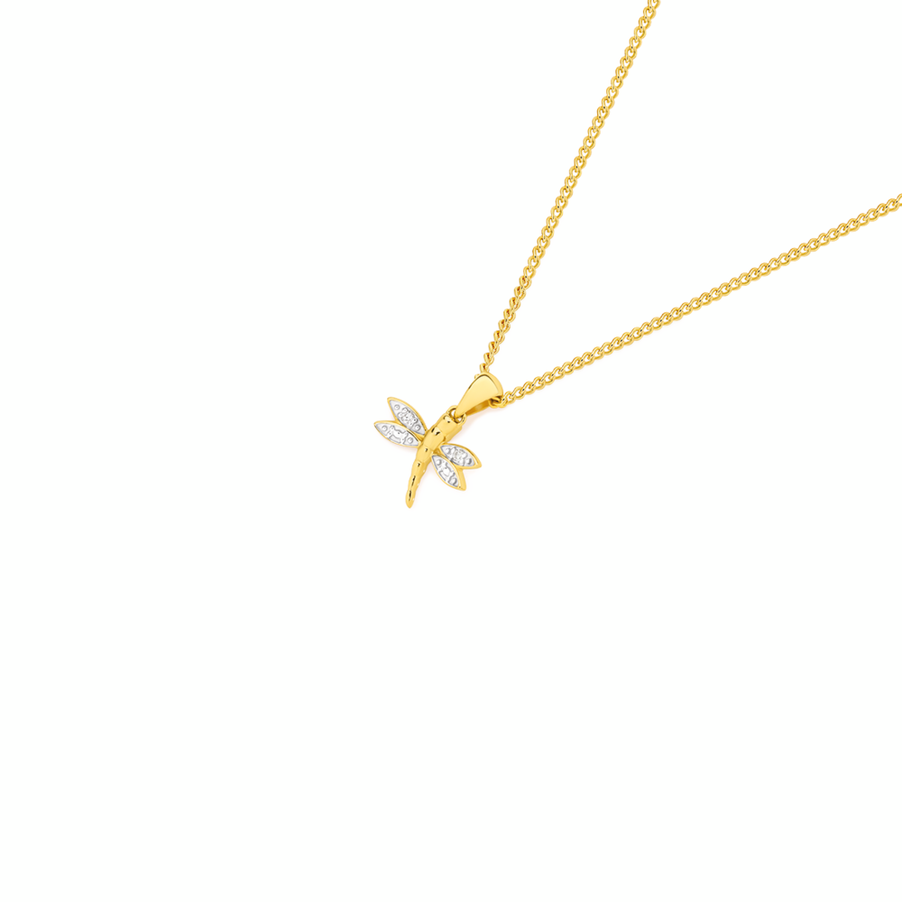 9ct Gold Diamond Dragonfly Pendant