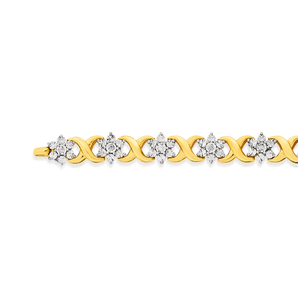 9ct Gold Diamond Flower Cluster Bracelet