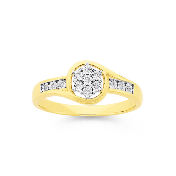 9ct Gold Diamond Flower Cluster Ring