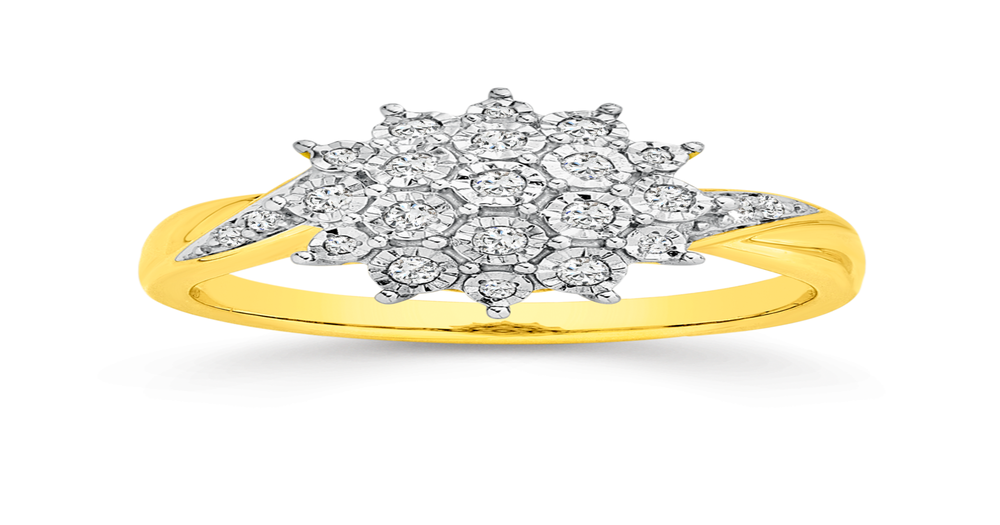 9ct Gold Diamond Flower Ring Prouds