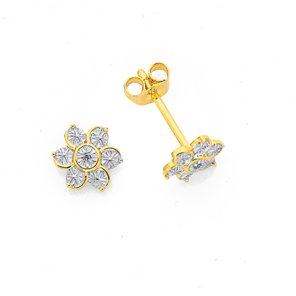 9ct Gold Diamond Flower Stud Earrings
