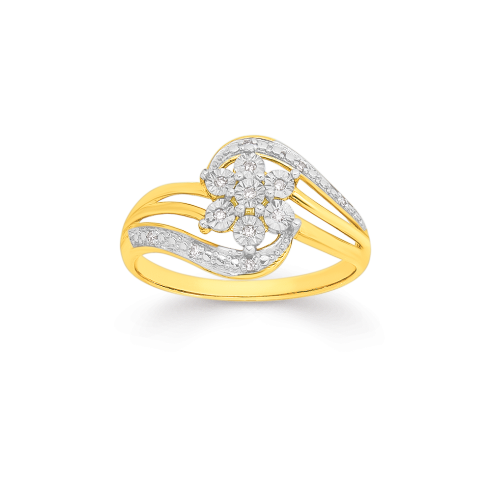 9ct Gold Diamond Flower Swirl Ring Prouds