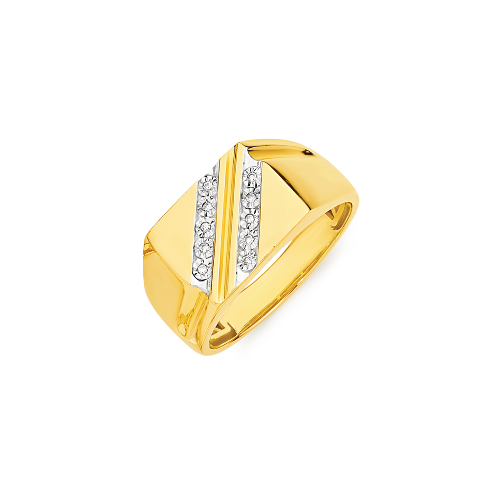 9ct Gold Diamond Gents Ring. Size U w y. Prouds