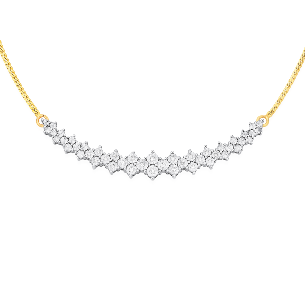 9ct Gold Diamond Gradual Curved Necklet