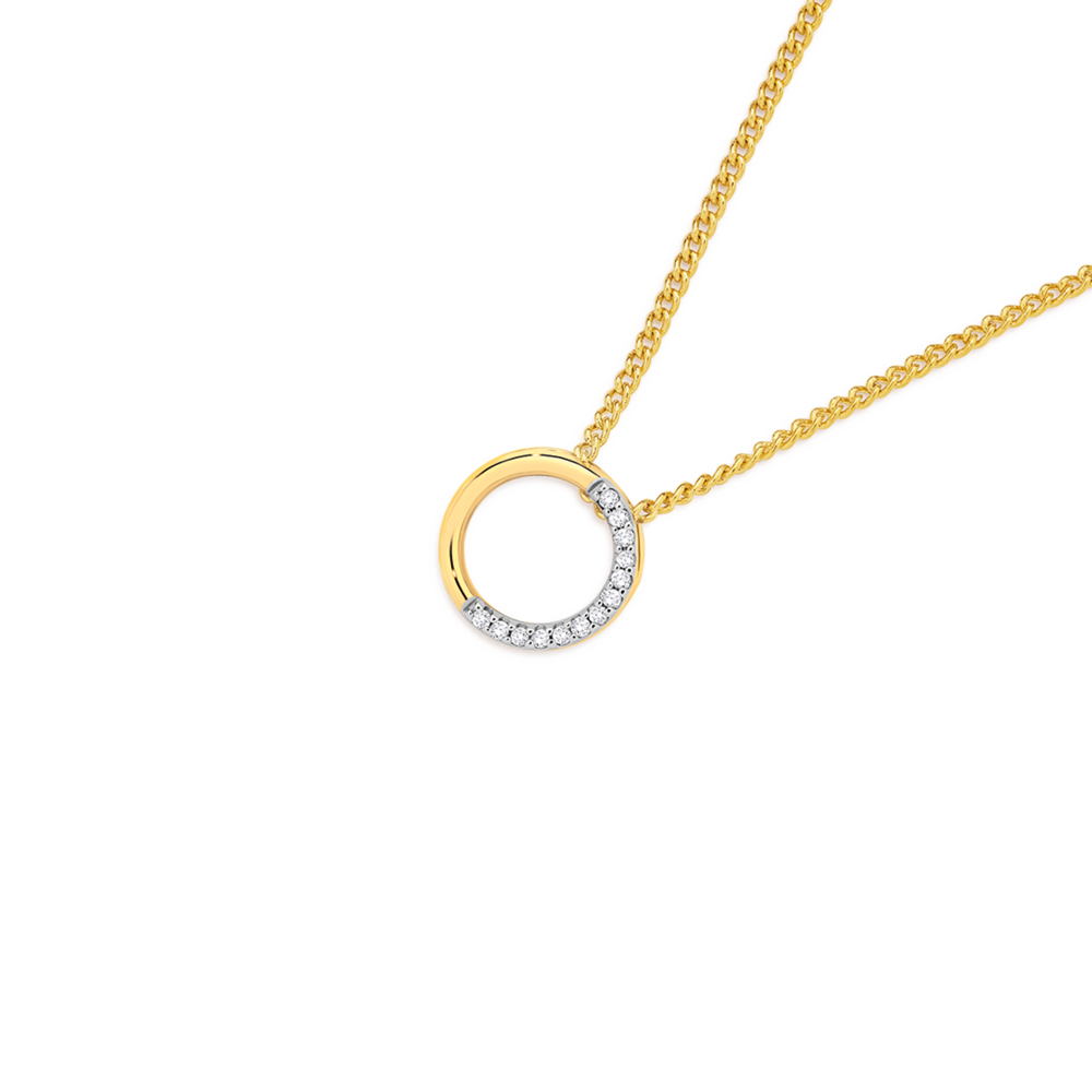9ct Gold Diamond Half Pave Open Circle Pendant