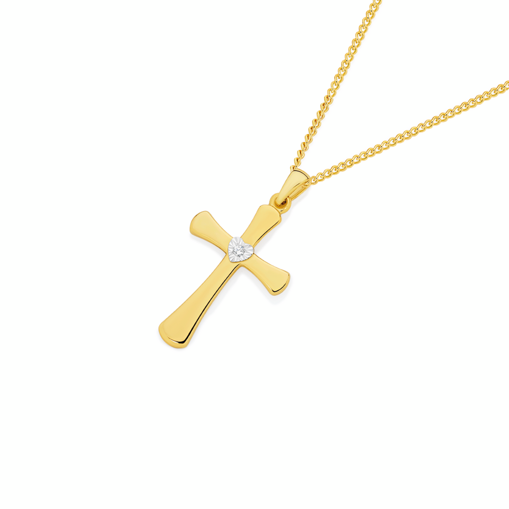 9ct Gold Diamond Heart Centre Cross Pendant
