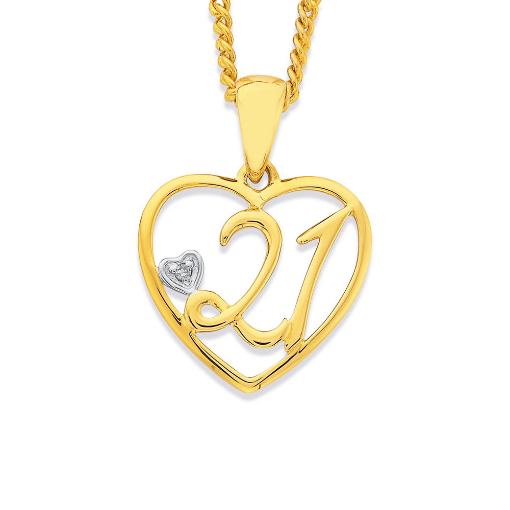 9ct Gold Diamond Initial 21 Heart Pendant Prouds