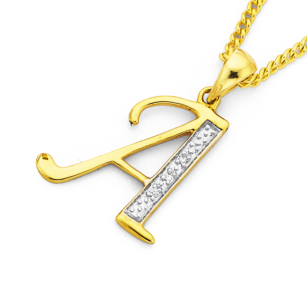 9ct Yellow Gold Diamond Initial A Pendant Charm