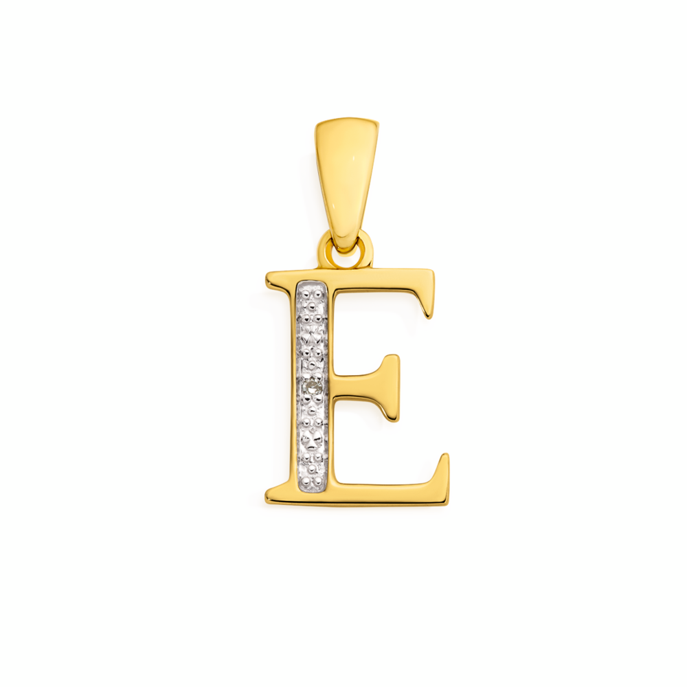 9ct Gold Diamond Initial E Pendant