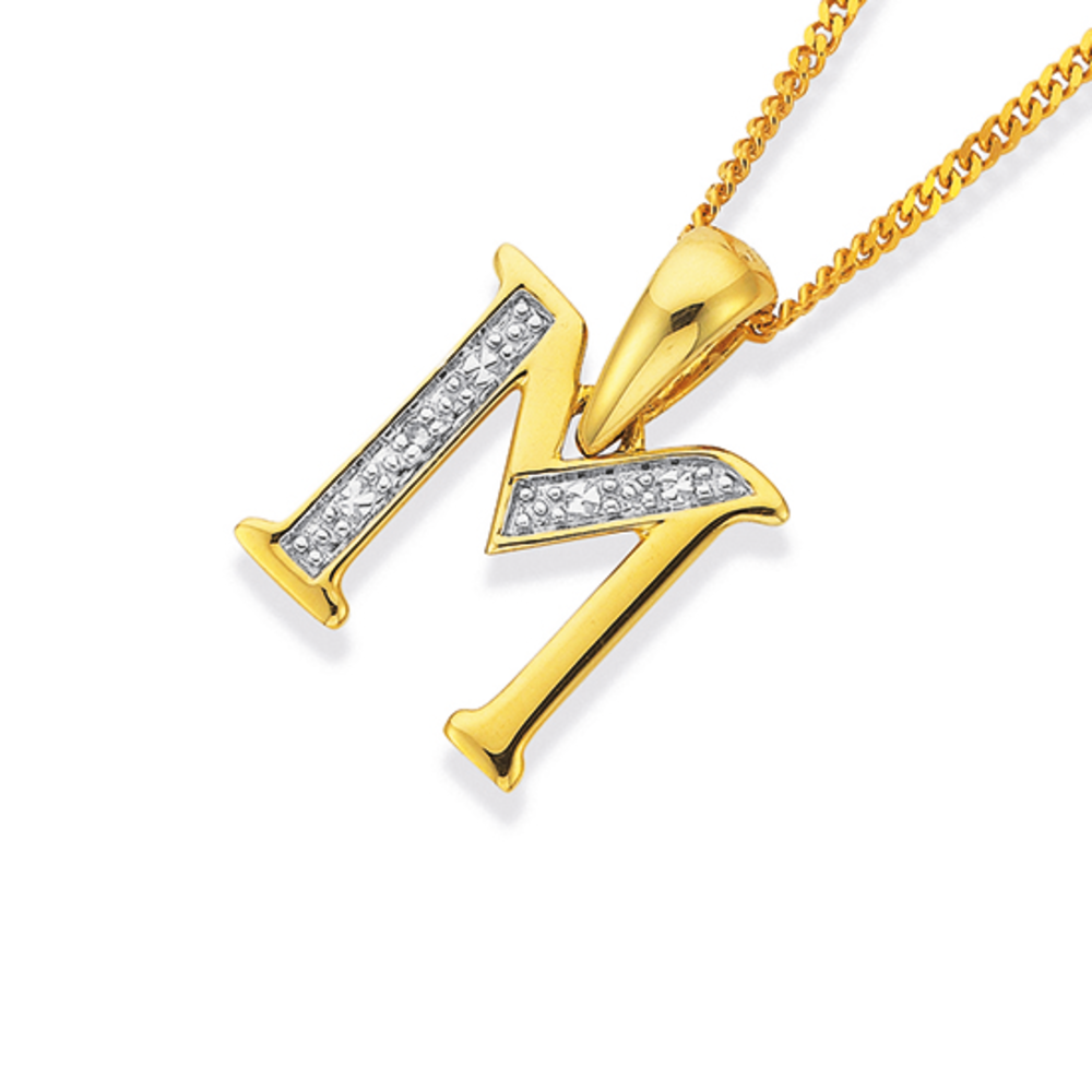 9ct Gold Diamond Initial M Pendant