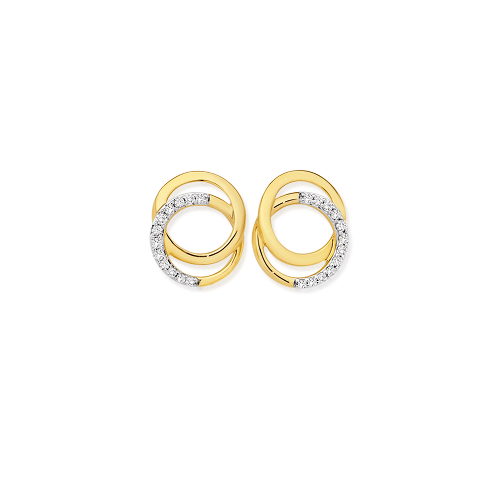 9ct Gold Diamond Interlock Circle Stud Earrings